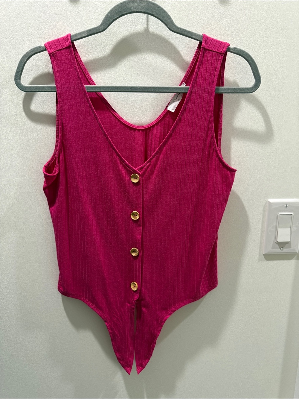 Elodie Fuchsia Ribbed Button-Front Tank Bodysuit